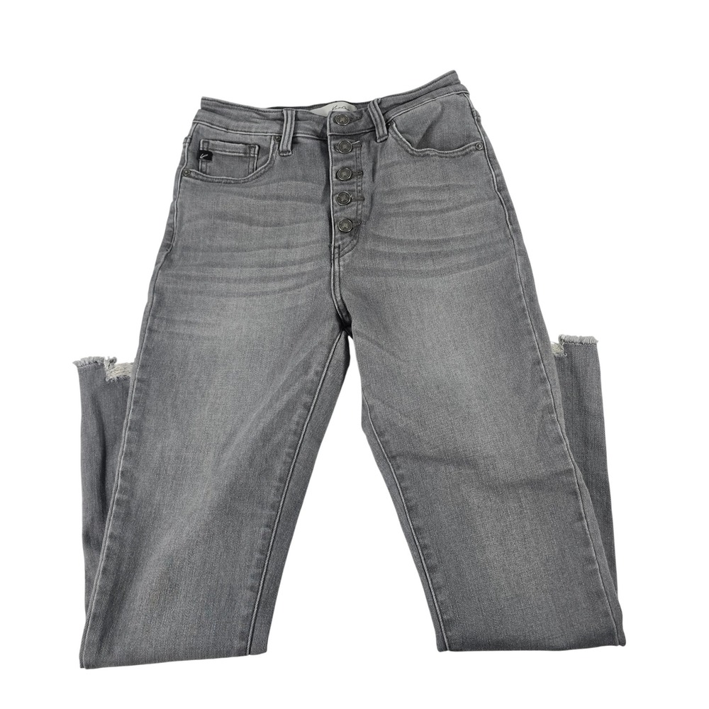 Kancan Grey High Rise Button Fly Skinny Jeans Raw Step Hem KC7273GLG Size 9/28